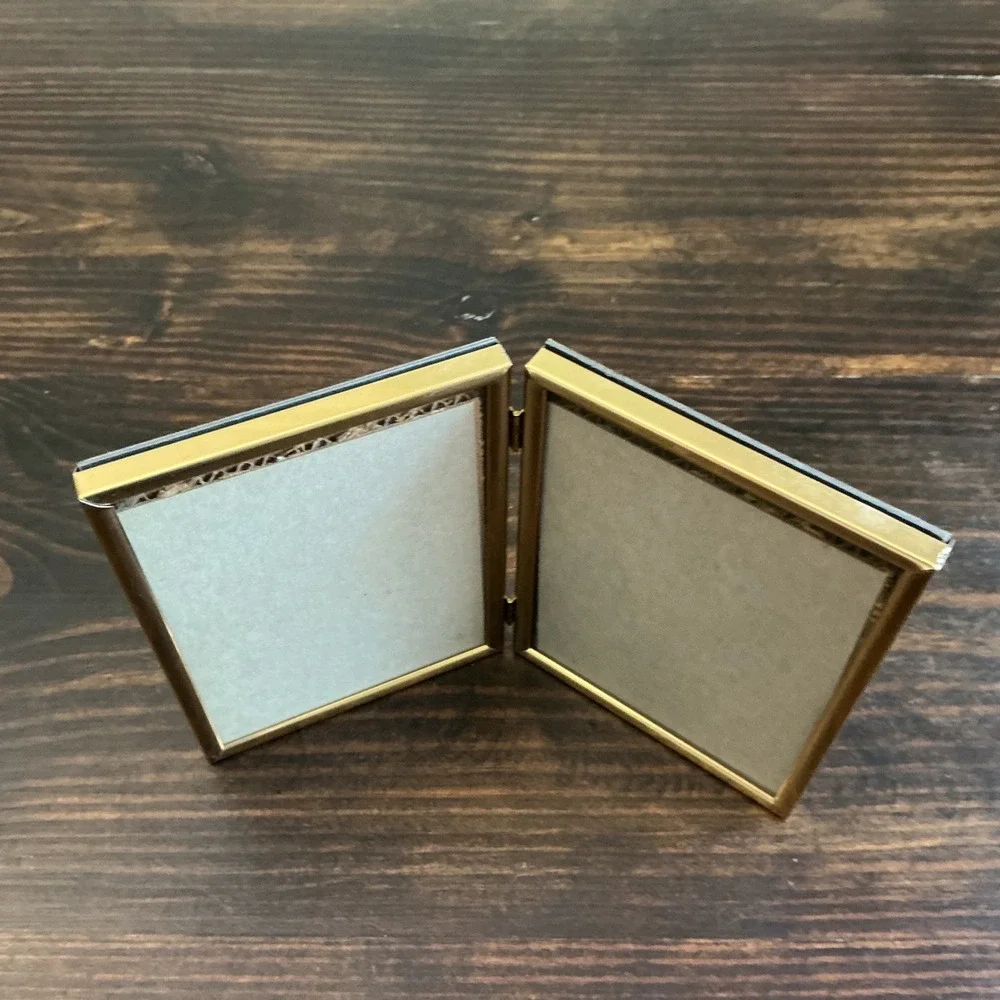 Burnes of Boston Gold Metal Double Folding‎ 5x7 Picture Frame Hinged Tabletop